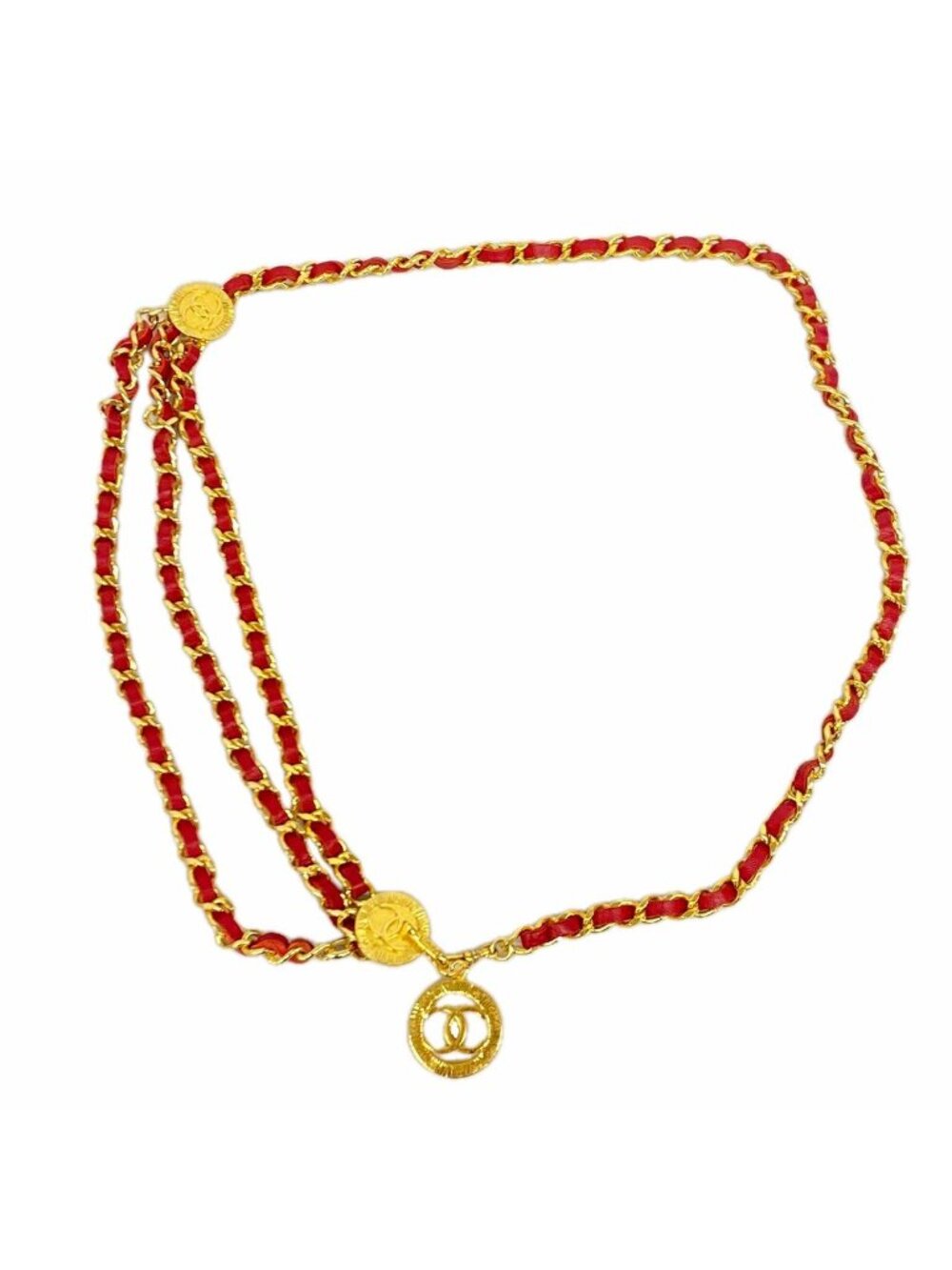 Chanel Belt Metal Gold Red